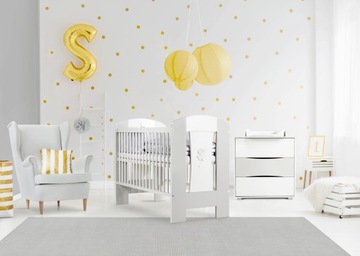 Деревянная детская КРОВАТЬ 120х60 Белый Серый НАТИ + Матрас + Пеленальный столик