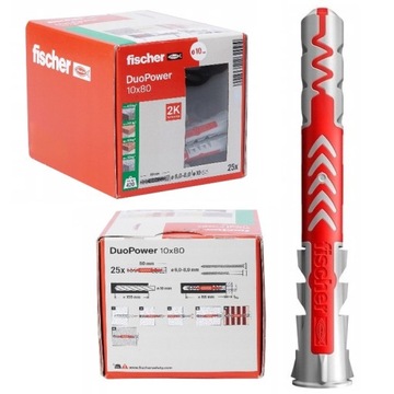 FISCHER KOŁEK KOŁKI ROZPOROWE DUOPOWER 10x80MM 25SZT/OPAK