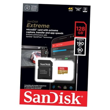 SANDISK MICRO SDXC EXTREME 128 ГБ 190 МБ/с U3 V30 A2