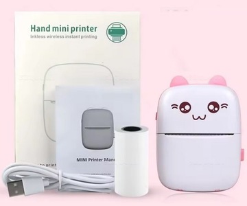 MINI DRUKARKA RÓŻOWA NATYCHMIASTOWY WYDRUK DLA DZIECI ROLKI GRATIS