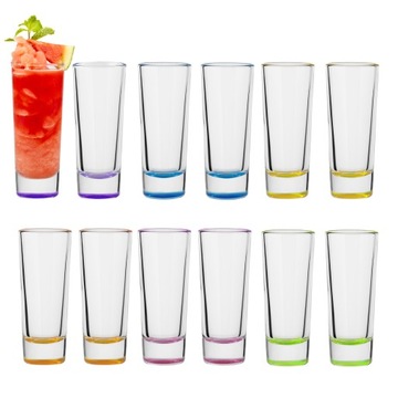 DUŻE KIELISZKI XXL Do Shotów Wódki KOLOROWE DNO Zestaw 12x65 ml DLA BARMANA