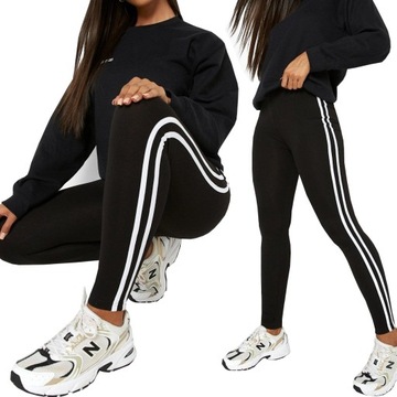 LEGGINSY CZARNE Bambus WYSOKI STAN z LAMPASAMI - M