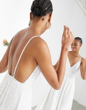 ASO EDITION ZDOBIONA SUKNIA V NECK OPEN BACK (42)