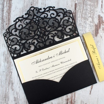 czarne zaproszenia ślubne glamour PRÓBKA