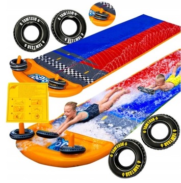 BESTWAY ŚLIZG XXL `ZJEŻDŻALNIA DWUTOROWA ŚLIZGAWKA + 4 DMUCHANE MATERACE