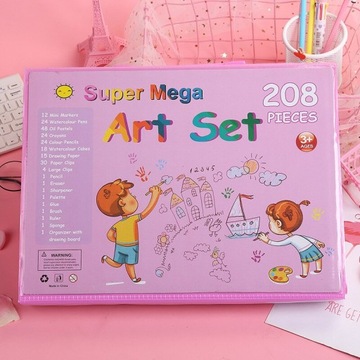 ХУДОЖЕСТВЕННЫЙ НАБОР ДЛЯ РИСОВАНИЯ РАСКРАСКА XXL 208 ЭЛЕМЕНТОВ. РОЗОВЫЙ