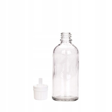 Butelka szklana bezbarwna 100 ml z kroplomierzem białym