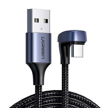 UGREEN MOCNY KABEL PRZEWÓD KĄTOWY USB A DO USB-C 2.0 QC 3.0 PD 3A OPLOT 2M