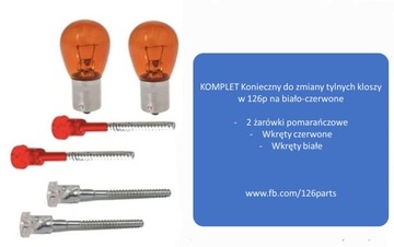 Fiat 126p BIS EL klosze biało - czerwone zarowki wkrety zest montaż