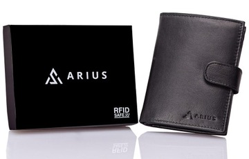 ARIUS portfel męski skórzany ochrona RFID duży antykradzieżowy z zapięciem