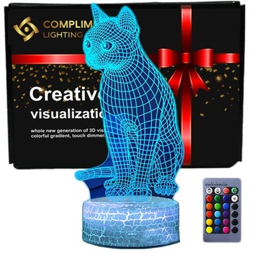 Lampka 3D nocna led usb + pilot prezent Kotek Kot
