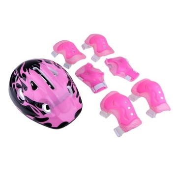 Набор из 7 предметов: детский шлем, наколенники, налокотники и защита на запястья розового цвета