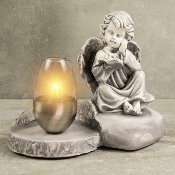 СЕРАЯ ГИПСОВАЯ ФИГУРКА Гробница СОЛНЕЧНАЯ СВЕТОДИОДНАЯ ЛАМПА