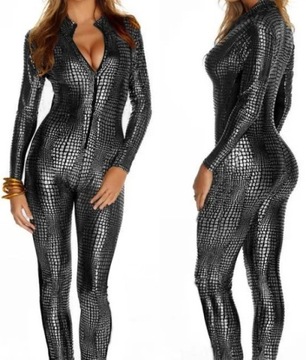 Sexy Black Wet Look Snake Jumpsuit PVC Latex Catsu