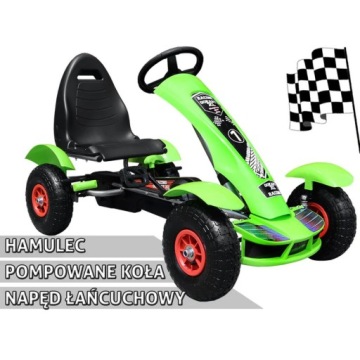 Педальный картинг Racing XL для детей 3+ Зеленый + Надувные колеса + Регулируемый