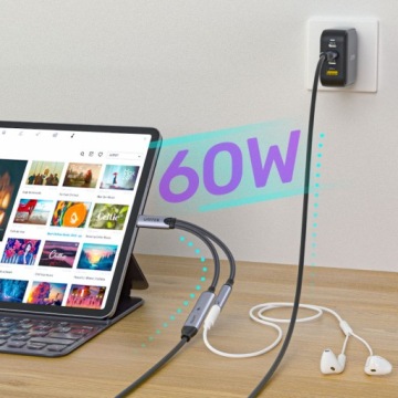 USB-C -> мини-джек и адаптер Unitek M205A Type-C мощностью 60 Вт