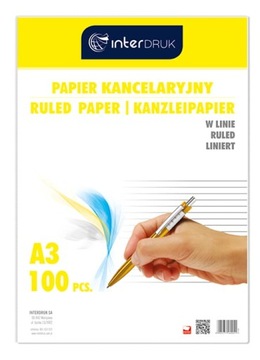 Papier kancelaryjny A3 100 kartek w linie Interdru