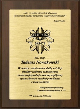 Dyplom podziękowanie POLICJA EMERYTURA grawer