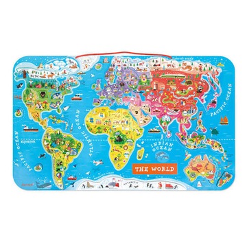 Puzzle drewniane/ magnetyczne w języku angielskim Mapa świata 7 lat+, Janod