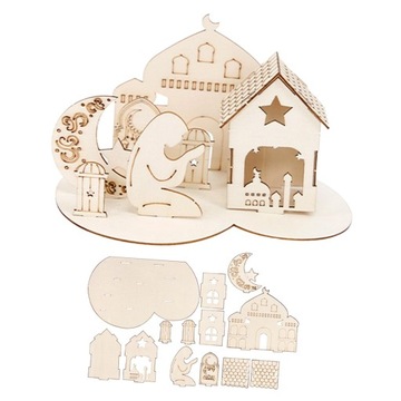 Ид Мубарак Деревянное украшение Соберите 3D-головоломку с замком в креативном стиле C