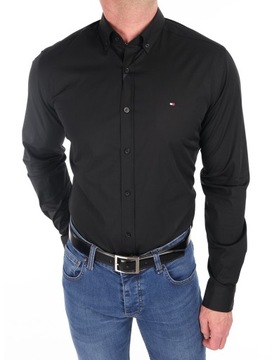 KOSZULA TOMMY HILFIGER SLIM FIT DOPASOWANA KLASYCZNA GŁADKA CZARNA XXL