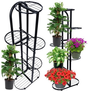 Stojący Kwietnik Metalowy Czarny Loft Stojak Loftowy - 107 cm, 6 Poziomów