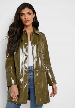 Topshop XXJ zyb WINYLOWY PŁASZCZ KHAKI S