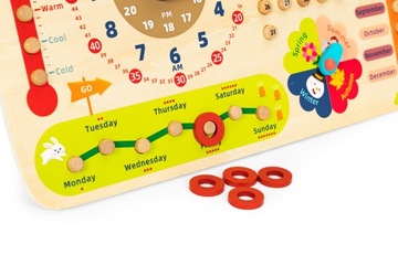 Деревянная доска для манипуляций для детей, часы-календарь ECOTOYS