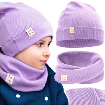 CZAPKA BAWEŁNIANA DLA DZIEWCZYNKI KOMPLET KOMIN + CZAPECZKA BEANIE 46-50