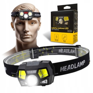 LATARKA CZOŁOWA AKUMULATOROWA LED CZOŁÓWKA LAMPKA NA GŁOWĘ CZUJNIK RUCHU