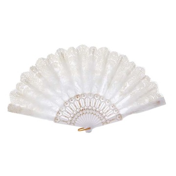Feather Fan Embroidered Flower Foldable Fan Decorative Handheld Fan White