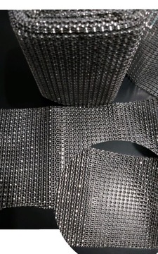 TAŚMA Z CYRKONIAMI dżety DIAMENTY 1 MB SZARE OZDOBA DODATEK FIRAN