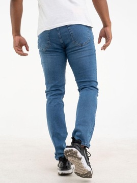 SPODNIE MĘSKIE JEANSOWE DENIM PL MODNE Mustache Slim 4956-01 Niebieskie 36