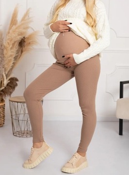 ЛЕГГИНСЫ ДЛЯ беременных из хлопка в рубчик со вставками БЕЖЕВЫЕ БРЮКИ M