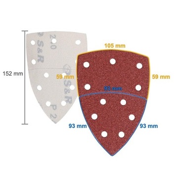 Шлифовальная бумага на липучке для дельта-шлифовальных машинок 105х152 мм S&R набор 60 шт.