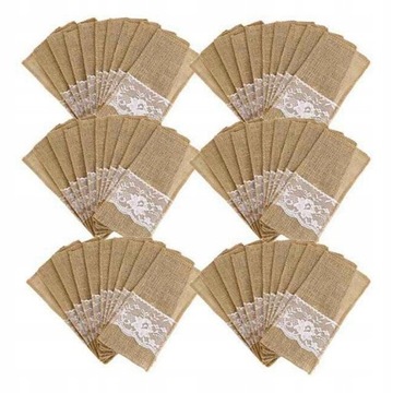 100Pc koronka z juty sztućce etui rustykalne wesel