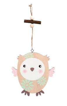 DREWNIANA SOWA Z ZAWIESZKĄ DEKORACJA OCZY OTWARTE 10CM MFP