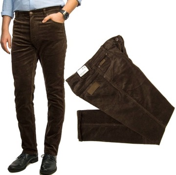 Wrangler Texas Slim Coffee spodnie sztruks W42 L32