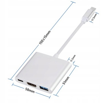 АДАПТЕР USB C HDMI+USB 3.0+PD 4K-ХАБ MacBook 3-в-1
