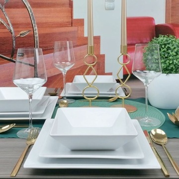 LUBIANA CLASSIC SERWIS OBIADOWY I KAWOWY 32 EL NA 6 OSÓB KWADRATOWY BIAŁY