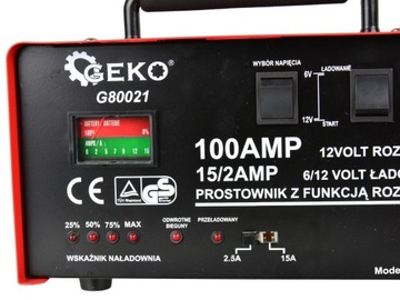 GEKO PROSTOWNIK AKUMULATOROWY Z ROZRUCHEM 100A 6V/12V ŁADOWARKA G80021