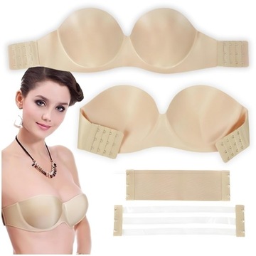 BIUSTONOSZ SAMONOŚNY BEZ RAMIĄCZEK MIĘKKI SOFT BEŻOWY PUSH-UP BEZ PLECÓW D