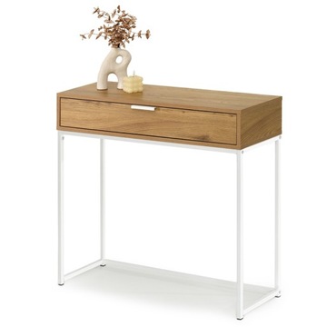 KONSOLA PRZYŚCIENNA Z SZUFLADĄ NORA M DĄB NA BIAŁEJ METALOWEJ PODSTAWIE