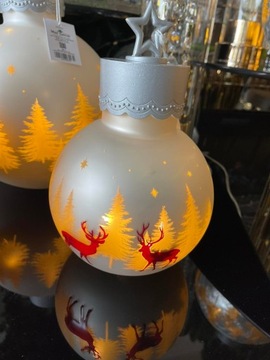 BOMBKA SZKLANA LED ŚWIECĄCA DO POSTAWIENIA DEKORACJA 26,5 CM BIAŁA CZERWONA