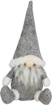 SKRZAT ŚWIĄTECZNY W CZAPCE Z BRODĄ XMAS FIGURKA PLUSZOWA ELF GNOM SZARY