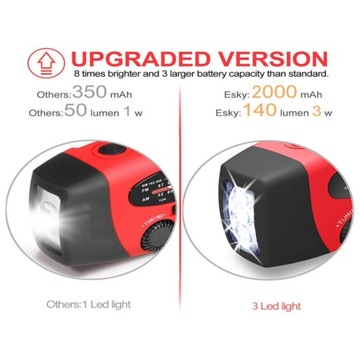 Солнечное радио FM AM аварийный фонарик SOS 2000 мАч с рукояткой USB