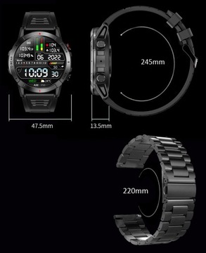 CZARNY SMARTWATCH ZEGAREK MĘSKI AMOLED ROZMOWY POMIARY SPORT WODOODPORNY PL