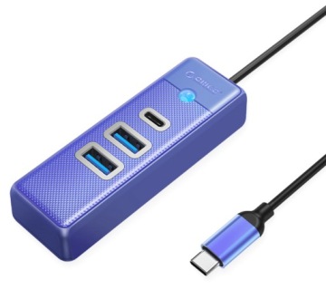 Orico Hub синий USB-C на 2x USB-A 3.1 + USB-C, встроенный кабель 15 см