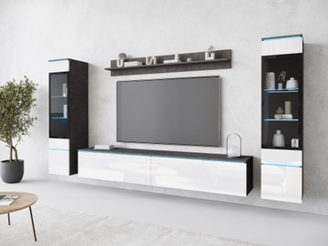 Секция VERA II комплект мебели для гостиной Дуб Вотан/Черный Глянец