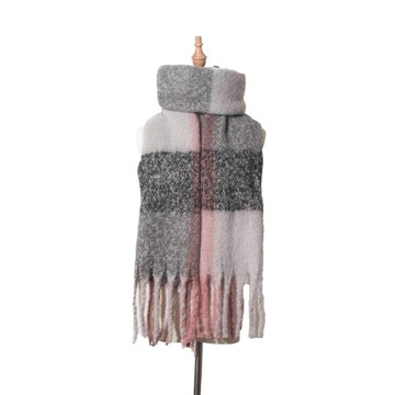 Damski szalik zimowy w kratę, duży, ciepły, unisex, miękki szalik w kratkę,
